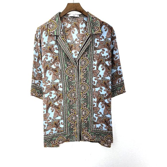 MNG Abstract Pattern Print Light Blue Shirt Size 8 - Picture 1 of 4